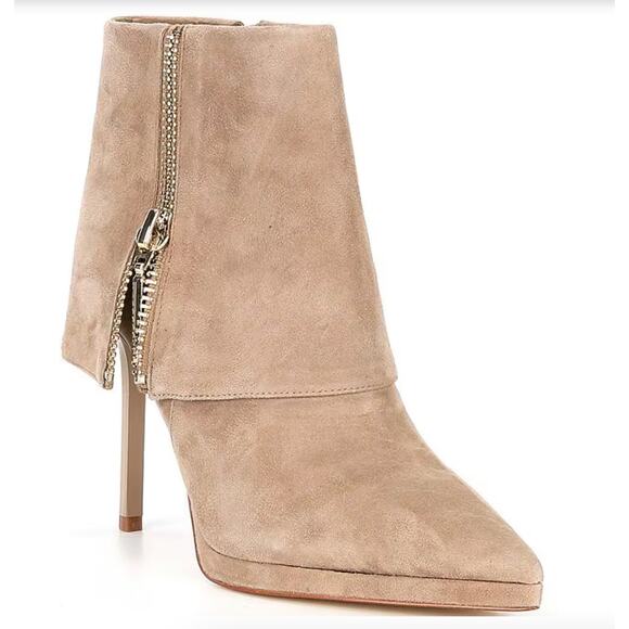 Steve Madden Shoes - Steve Madden Renee Suede Foldover Pointed Toe Stiletto Booties | 9, Tan NEW